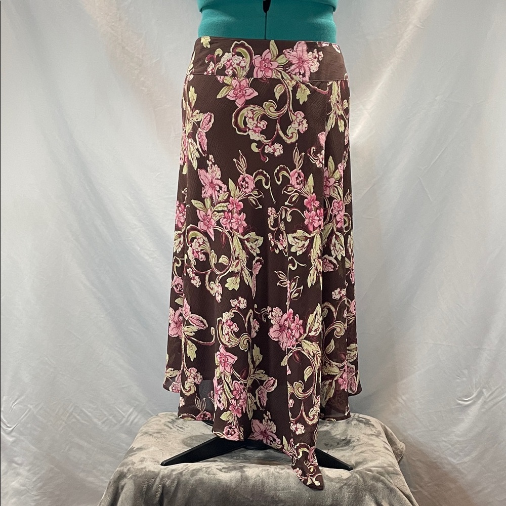 Emma James Floral Maxi Skirt in Brown and Pink